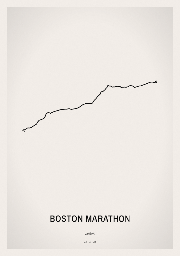 Minimal Boston Marathon route print preview