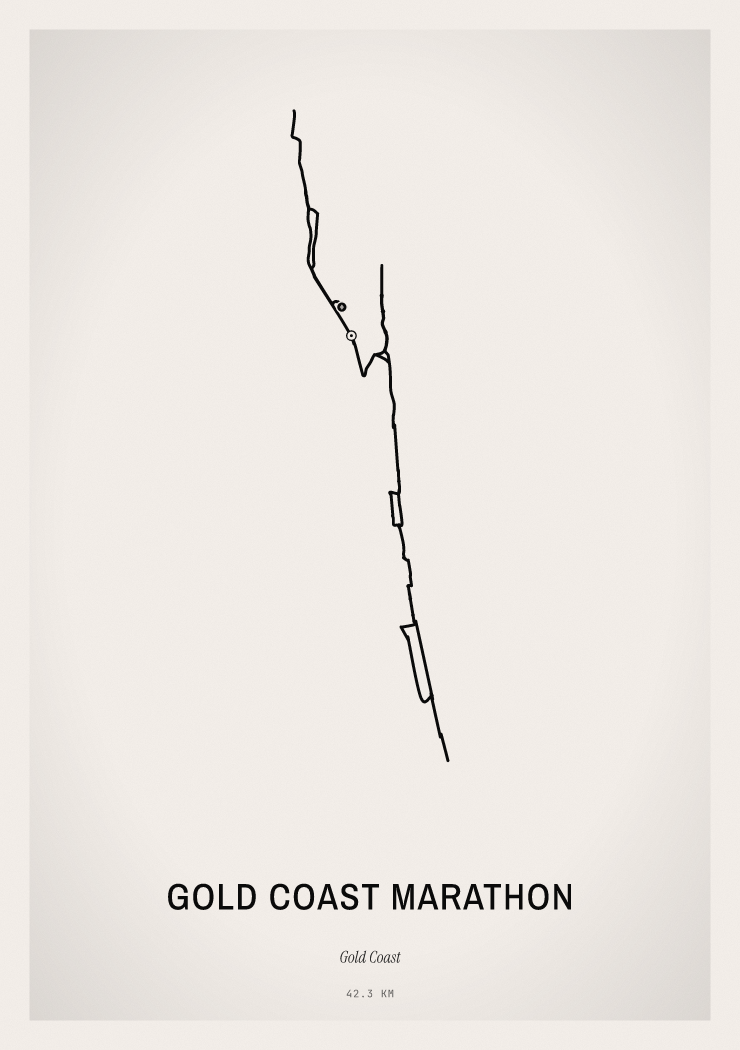 Minimal Gold Coast Marathon route print preview