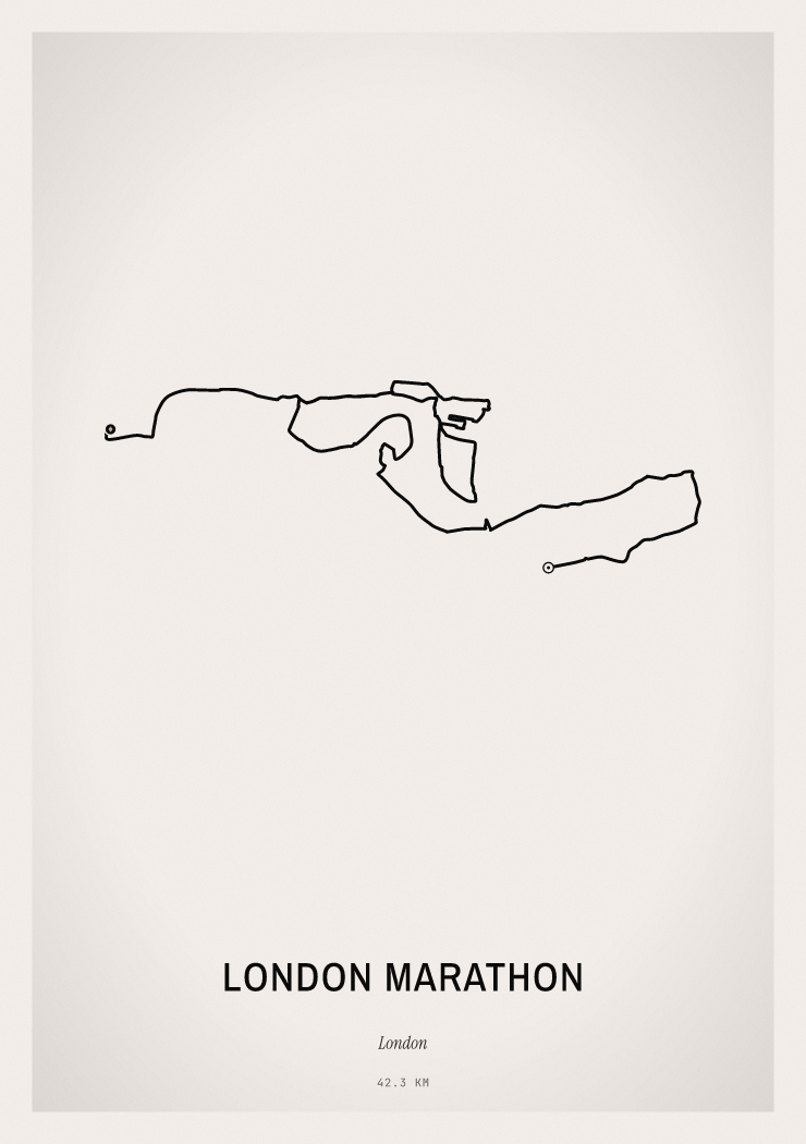 Minimal London Marathon route print preview