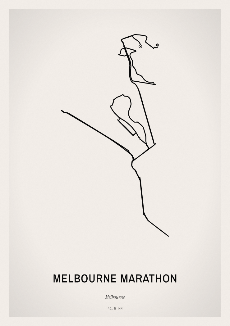 Minimal Melbourne Marathon route print preview