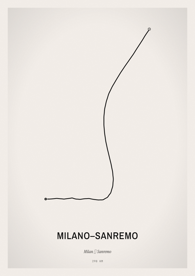 Minimal Milano–Sanremo route print preview