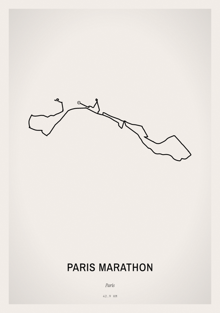 Minimal Paris Marathon route print preview