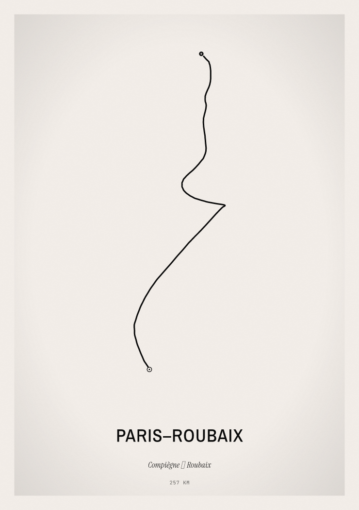 Minimal Paris–Roubaix route print preview