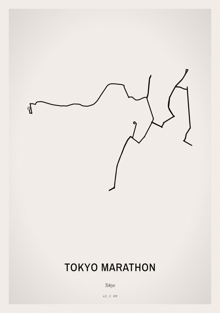 Minimal Tokyo Marathon route print preview